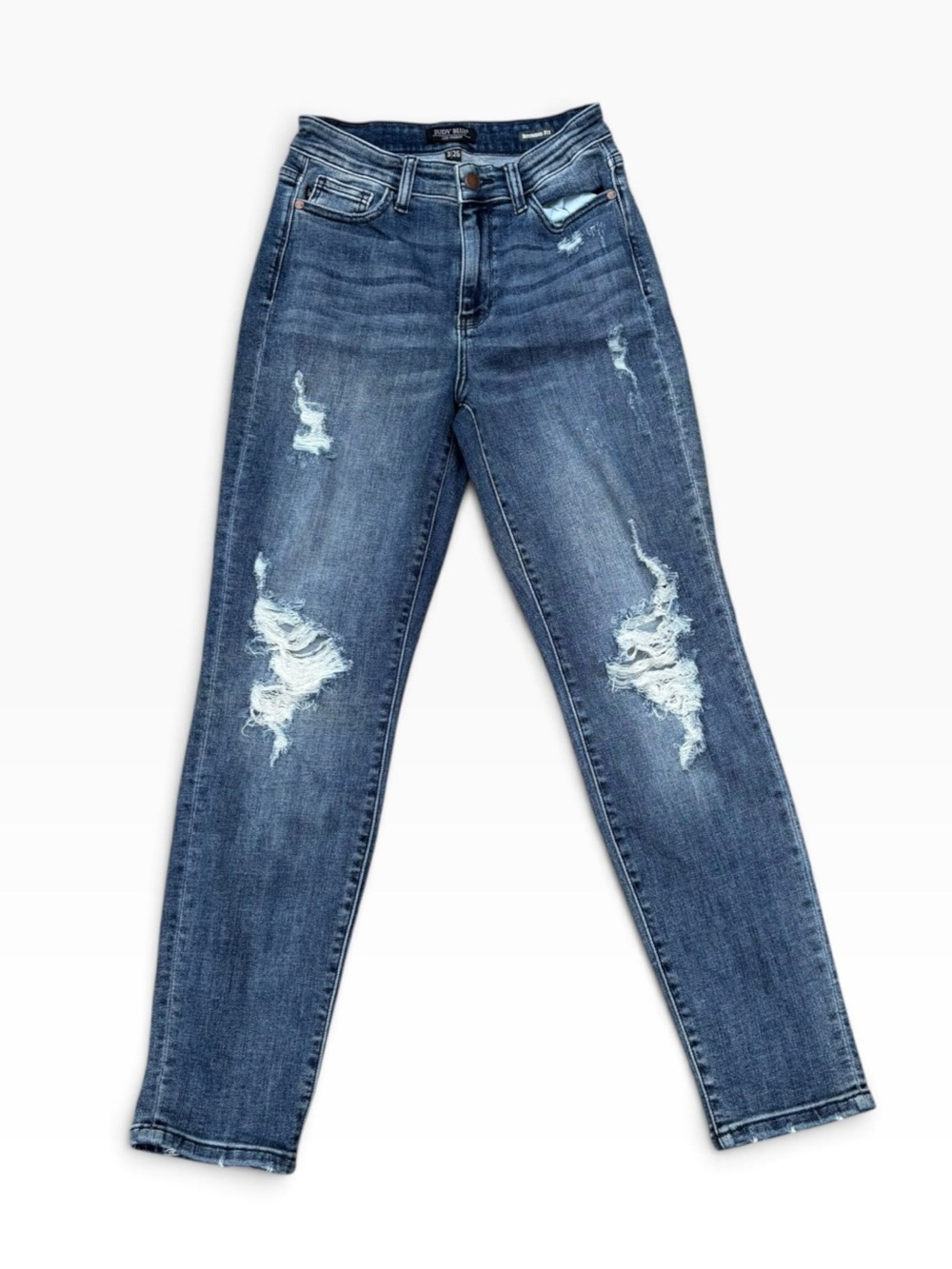 Judy Blue Distressed High-Rise Boyfriend Fit Women’s Jeans — Blue 3/26